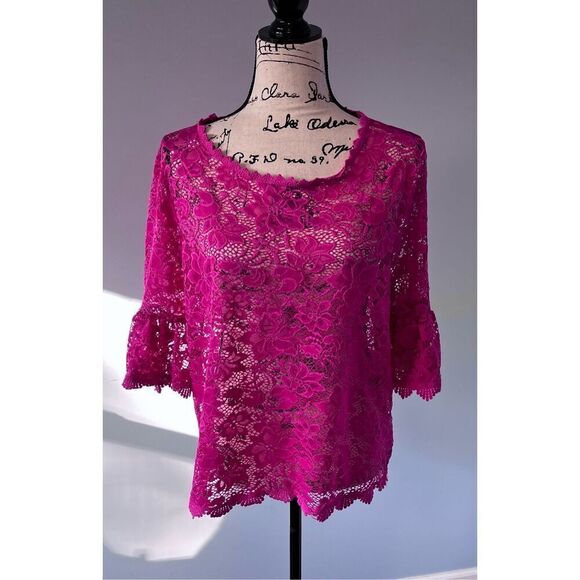 Bluheaven by Umgee Women’s Medium Pink Lace Short Sleeve Shirt Top - Picture 1 of 6